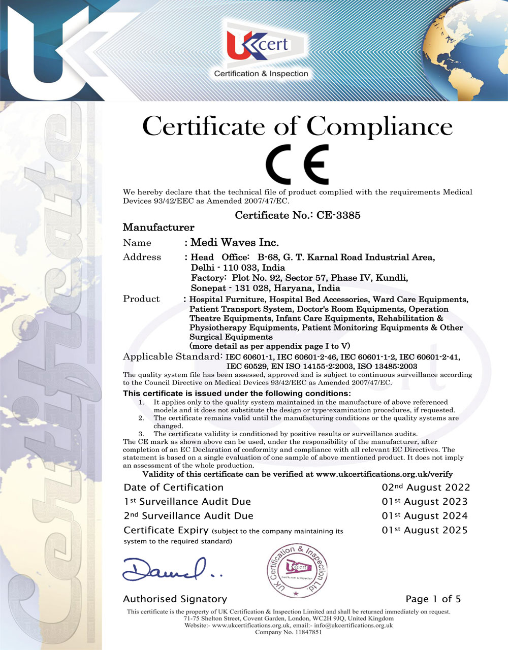 Certificate of Compliance CE:3385