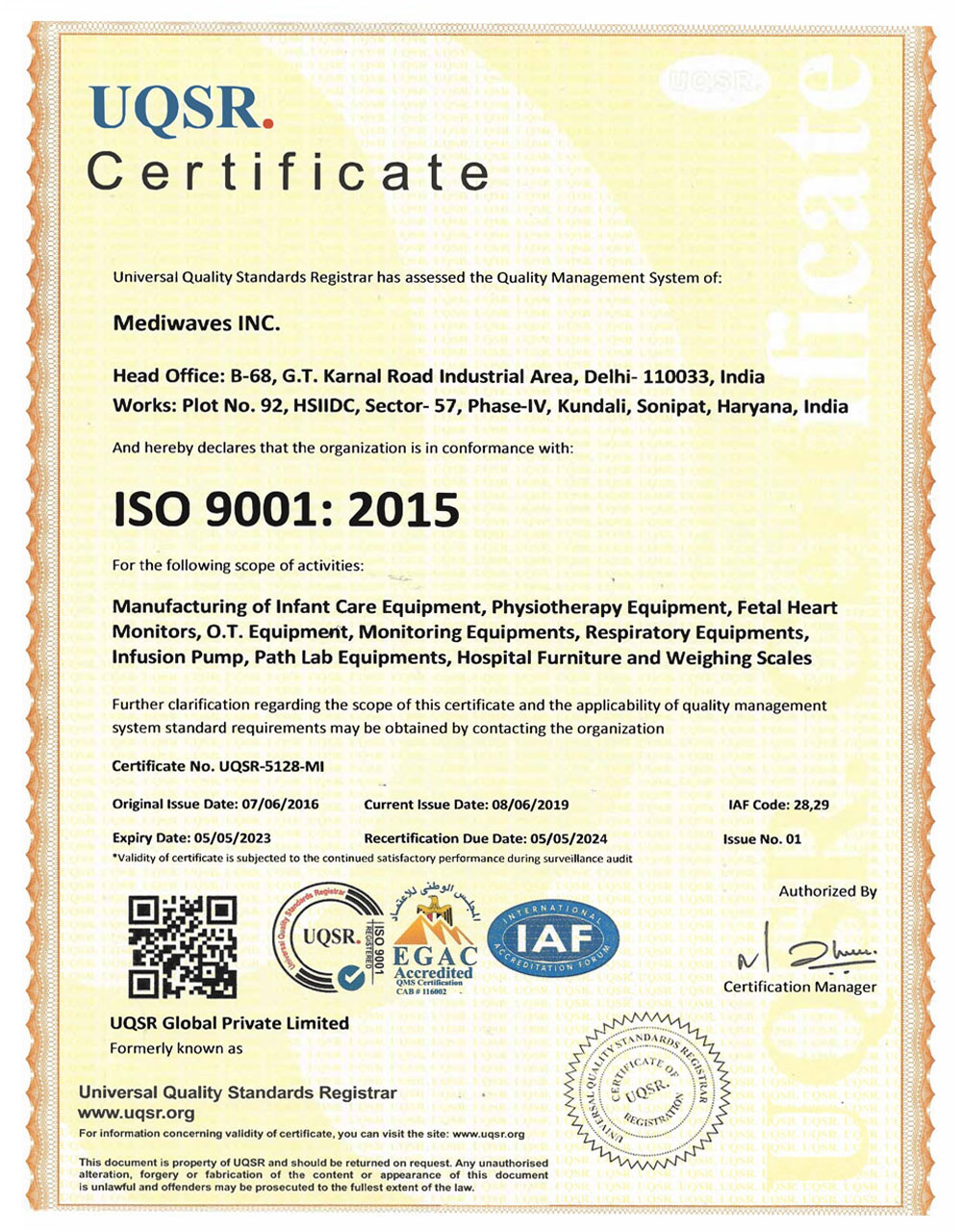 UQSR Certificate ISO 9001:2015
